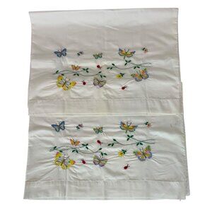 Bucilla Embroidered Standard Pillowcase Pair Butterflies Ladybugs Design 50/50